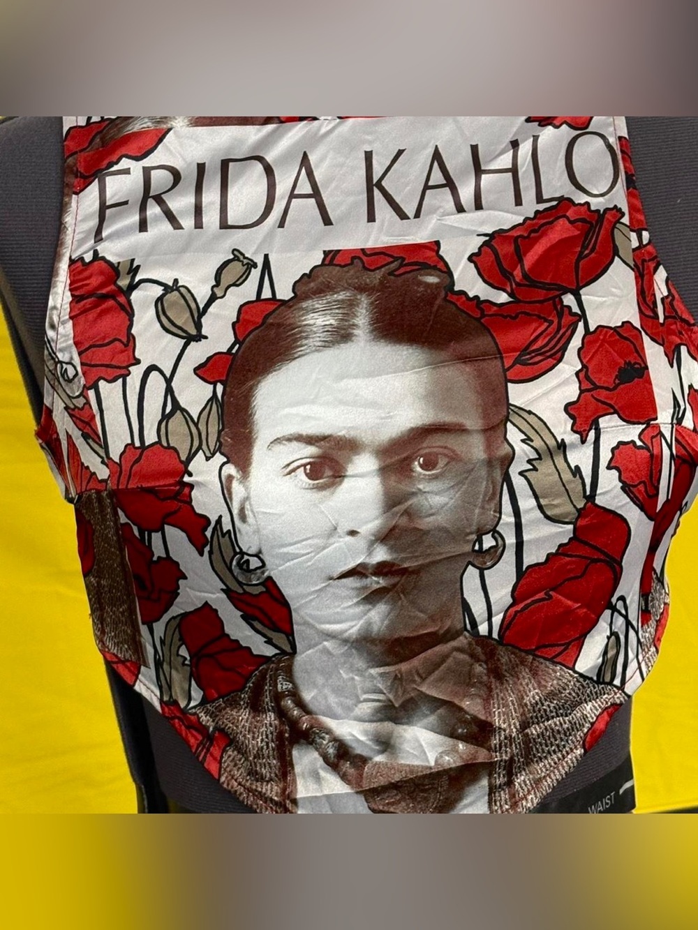 Frida Kahlo Portrait Scarf with Red Poppies